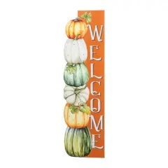 Glitzhome&reg; 42" Lighted Fall Wood Stacked Pumpkins Welcome Porch Sign with Timer