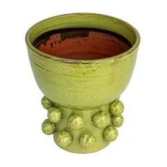 Hello Honey&reg; 12.25" Green Round Terra-cotta Hobnail Footed Vase