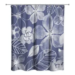 Watercolor Flowers Shower Curtain Navy