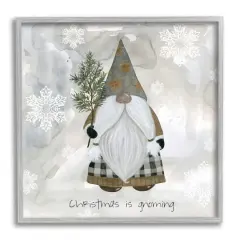 Stupell Industries Christmas Is Gnoming Holiday Pattern Framed Giclee Art Gray