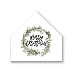 Merry Christmas Wreath House Shaped Canvas Wall Art