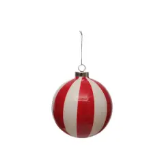 3.75" Red & White Vertical Peppermint Stripes Ceramic Ball Ornament by Ashland&reg;