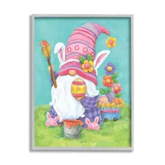 Stupell Industries Whimsical Gnome Painting Easter Eggs Festive Flowers Framed Giclee Art Gray