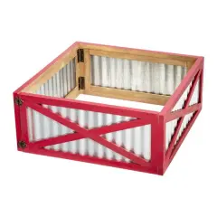 Glitzhome&reg; Silver & Red 26" Corrugated Metal & Wooden Tree Collar