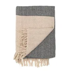 Hello Honey&reg; 60" Gray & Cream Cotton Knit Throw with Fringe