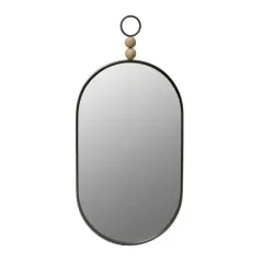 Hello Honey&reg; Black Oval Metal Wall Mirror with Wood Beads