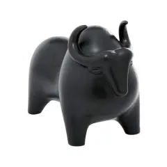 Black Porcelain Contemporary Buffalo Sculpture, 11" x 8" x 16"