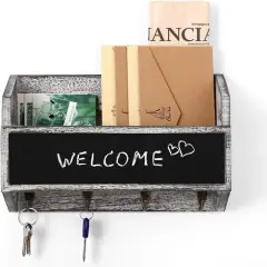 NEX&trade; Wall Mount Mail & Key Holder Organizer with Chalkboard Surface Rustic White-Gray