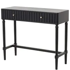 35.5" Black Wood Handmade 2-Drawer Console Table with Gold Handles