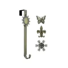 Haute Decor Antique Brass Adjustable Wreath Hanger with Interchangeable Icons 