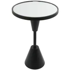 Black Metal Pedestal Base Accent Table with Mirrored Glass Top 16" x 16" x 24"