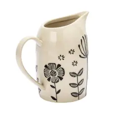 Hello Honey&reg; 62oz. Cream & Black Hand-Painted Embossed Flowers Stoneware Pitcher