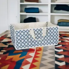 Navy Polyester Lattice Rectangle All Purpose Storage Bin