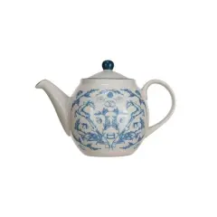 Hello Honey&reg; 30oz. Blue & Cream Classic Holiday Stoneware Teapot with Strainer
