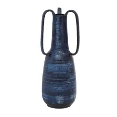 Blue Ceramic Contemporary Vase, 17" x 7" x 7"
