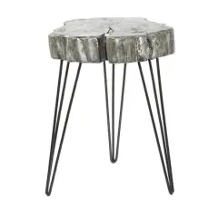 26" Polystone & Metal Modern Accent Table Gray