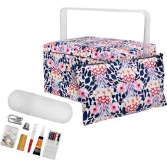 SINGER&reg; Large Tropical Animal Print Premium Sewing Basket with Travel Sewing Kit