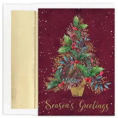 JAM Paper Gold & Burgundy Tree Christmas Cards & Envelopes Set