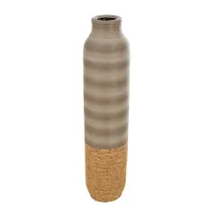 40" Brown Seagrass Handmade Ribbed Vase with Coiled Seagrass Base