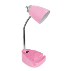 LimeLights 18.5" Gooseneck Desk Lamp with Tablet Stand and Charging Outlet Pink
