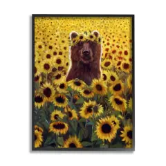 Stupell Industries Happy Bear Sunflower Field Framed Giclee Art Black