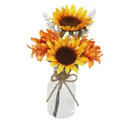 11" Yellow & Orange Sunflower & Mum in Glass Container by Ashland&reg;