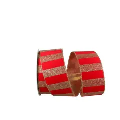 JAM Paper 2.5" x 10yd. Red & Gold Glitter Striped Wired Velvet Ribbon
