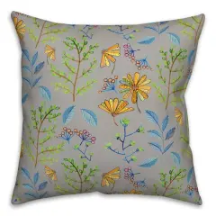 Summer Floral Print Throw Pillow Gray