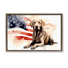 Stupell Industries Patriotic Dog with Flag Floater Framed Art Brown