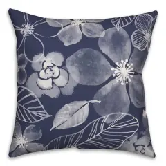 18" x 18" Watercolor Flowers Versatile Throw Pillow Navy