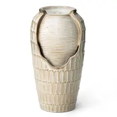 Glitzhome&reg; 28.25" LED Petals Textured Ceramic Jar Outdoor Floor Fountain