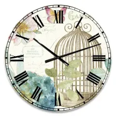 Designart Vintage Floral Birdcage II Wall Clock