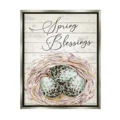 Stupell Industries Spring Blessings Bird Nest Nature Floater Framed Art Gray
