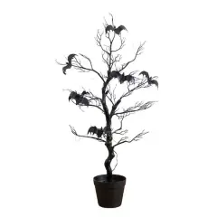 3ft. Pre-Lit Artificial Halloween Black Spooky Twig Tree with Bats and 100 Orange & Purple LED Lights