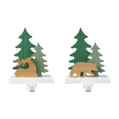 Glitzhome&reg; 6.5" Christmas Reindeer & Bear Stocking Holder Set