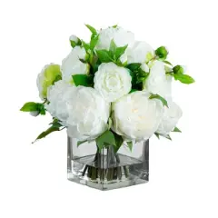Wedding Collection 13in. Peony and Camellia Artificial Arrangement in Glass Vase