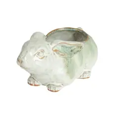Hello Honey&reg; 8.25" White & Marine Rabbit Stoneware Planter