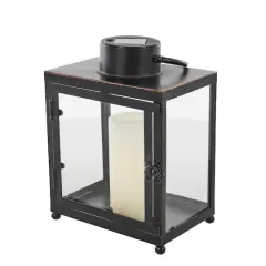 11" Black Metal Modern Candle Lantern