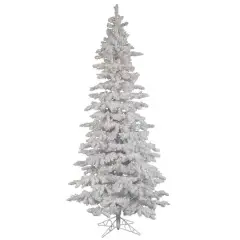 6.5ft. Pre-Lit Flocked White Slim Artificial Christmas Tree, Warm White LED Lights