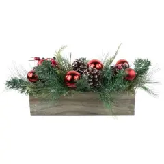 24" Pine Foliage in Wooden Box Planter