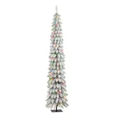7ft. Pre-Lit Flocked Artificial Alpine Pencil Tree, Multicolor Lights