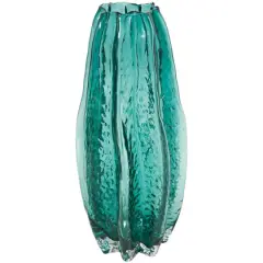 12" Green Wavy Glass Vase