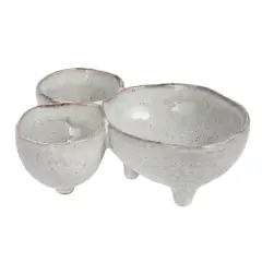 Hello Honey&reg; 8" Cream 3-Section Stoneware Footed Serving Dish