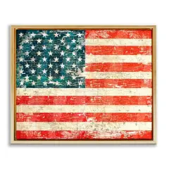 Stupell Industries Rustic American Flag Floater Framed Art Gold