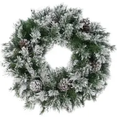 24" Flocked Angel Pine & Pinecones Wreath