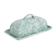 Hello Honey&reg; 8" Blue & White Enameled Splatterware Butter Dish