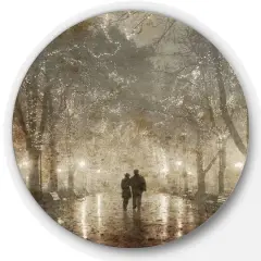 Designart - Couple Walking in Night Lights' Landscape Photography Circle Circle Metal Wall Art