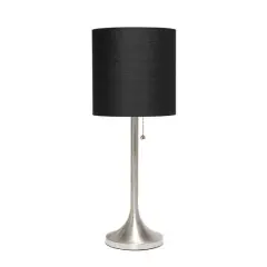Simple Designs 21.5" Tapered Brushed Nickel Table Lamp with Fabric Drum Shade Black
