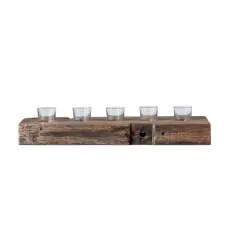 Hello Honey&reg; 23'' Reclaimed Wood Holder with 5 Clear Glass Votives