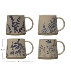Hello Honey&reg; 16oz. Antique Blue and White Hand Stamped Stoneware Mug Set with Wax Relief Botanical Design